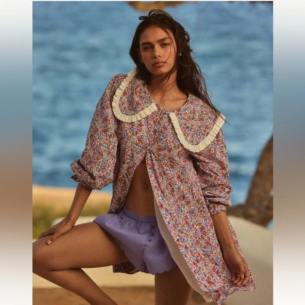 Anthropologie Floral Mini Dress with Purple Accents